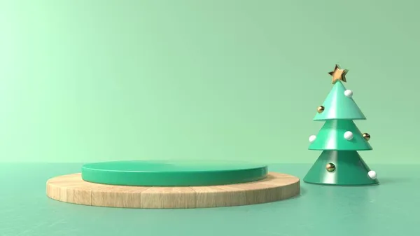 Piccolo albero di Natale con podio - rendering 3D — Foto Stock