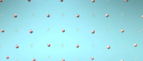 Kerstballen en sneeuwvlokken - 3D render — Stockfoto