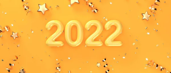 2022 Новорічна тема святкування з конфетті та зірками — стокове фото