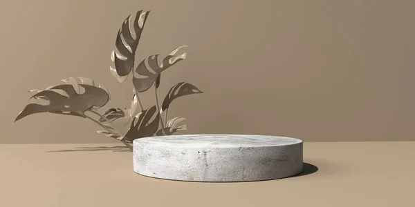 Rendu 3D de podium minimal et plantes tropicales — Photo