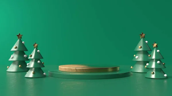 Small Christmas trees with podium - 3D render — Stock Photo, Image