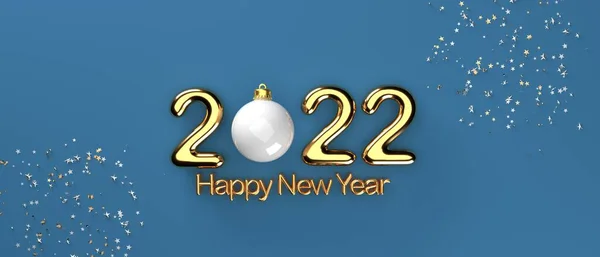 2022 Nyårsfirande tema med konfetti och grannlåt - 3D — Stockfoto