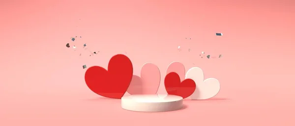 Coeurs avec un podium - Appréciation et thème de l'amour - 3D — Photo