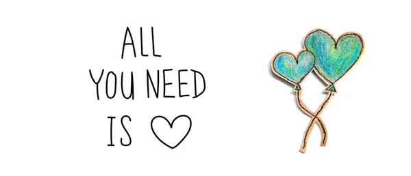 All you need is love message with hand draw blue hearts — Foto de Stock