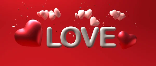 Valentines Day theme with hearts and LOVE text - 3D — Stock Photo, Image