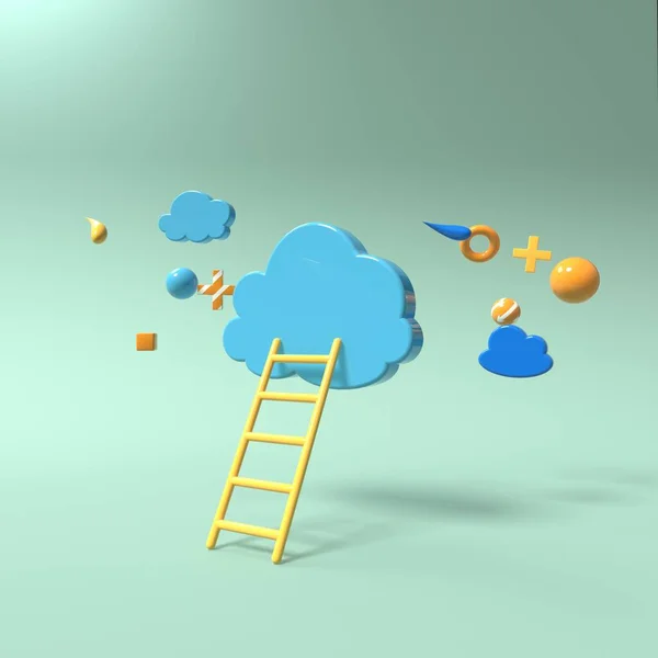 Nube y escalera - Tema de computación en nube - 3D — Foto de Stock