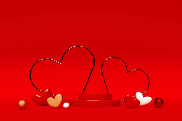 Hearts with podium - Appreciation and love theme - 3D — Stock Photo, Image