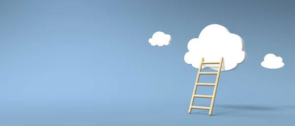 Nube y escalera - Tema de computación en nube - 3D — Foto de Stock