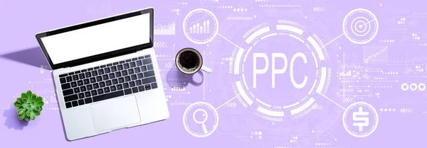 PPC - concepto de pago por clic con un ordenador portátil —  Fotos de Stock