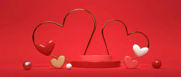 Hearts with podium - Appreciation and love theme - 3D — Stock Photo, Image