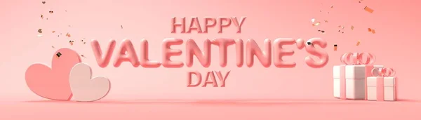 Μήνυμα Happy Valentines Day με καρδιές και κουτιά δώρων - 3D — Φωτογραφία Αρχείου