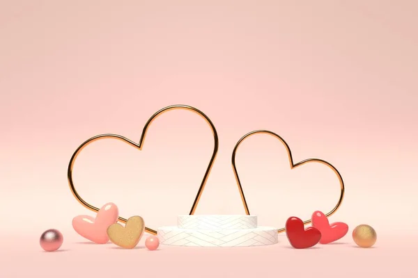 Coeurs avec podium - Appréciation et thème de l'amour - 3D — Photo