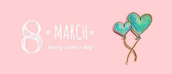 Feliz día de las mujeres mensaje con la mano dibujar corazones azules —  Fotos de Stock