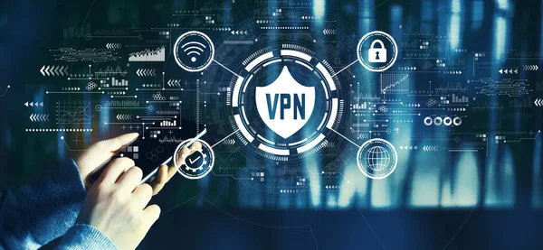VPN-Konzept mit Smartphone-Nutzer — Stockfoto