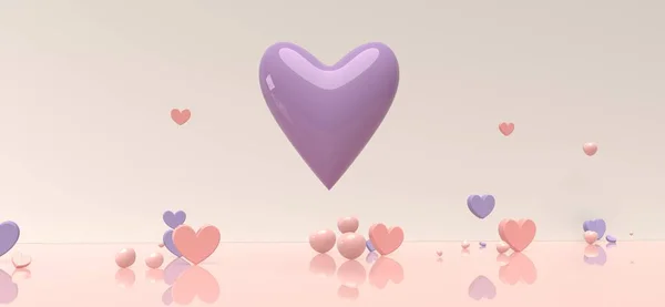 Szívek - Elismerés és szeretet téma - 3D render — Stock Fotó