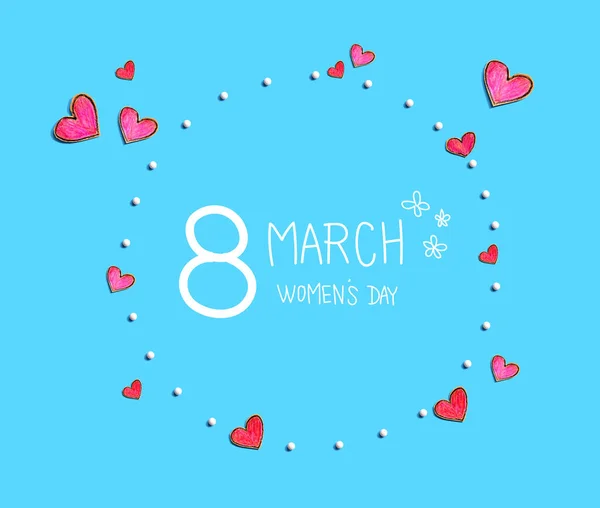 Happy womens day message with hand draw hearts — Stock Photo, Image