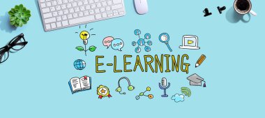 Bir bilgisayar klavyesi ile e-öğrenme teması