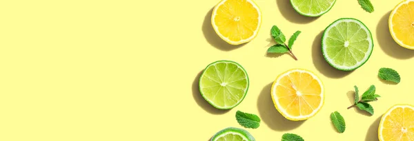 Fresh lemons and limes overhead view — Stock Photo, Image