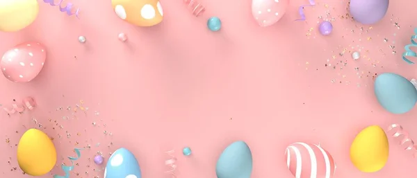 Œufs de Pâques colorés décorés à la main avec des couleurs pastel — Photo