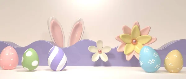 Tema vacaciones de Pascua con decoraciones y orejas de conejo —  Fotos de Stock