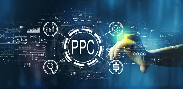 PPC - Tıklama başına ödeme kavramı bir teknoloji ekranına elle basıldığında