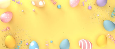 Renkli el yapımı Paskalya yumurtaları pastel renklerle süslenmiş.