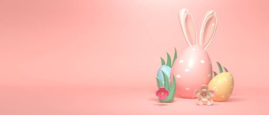 Renkli el süslemesi Paskalya yumurtaları tavşan kulaklarıyla