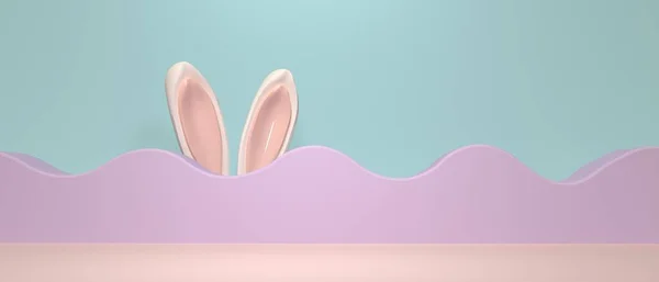 Tavşan kulaklı ve pastel renkli Paskalya bayramı teması — Stok fotoğraf