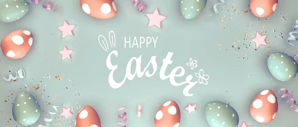 Happy Wielkanoc wiadomość z kolorowymi pisankami — Zdjęcie stockowe