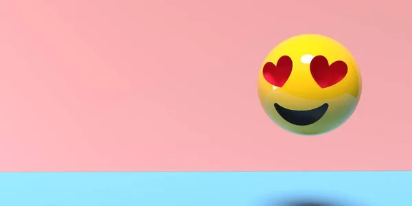 Happy emoticon with red heart eyes - 3D rendering — Stock fotografie