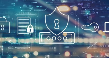 Bulanık şehir ışıklarıyla siber güvenlik teması