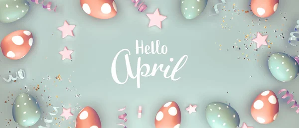 Hello April üzenet színes húsvéti tojásokkal — Stock Fotó