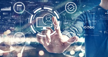 Belge yönetim sistemi kavramı şehir planında bir adamla