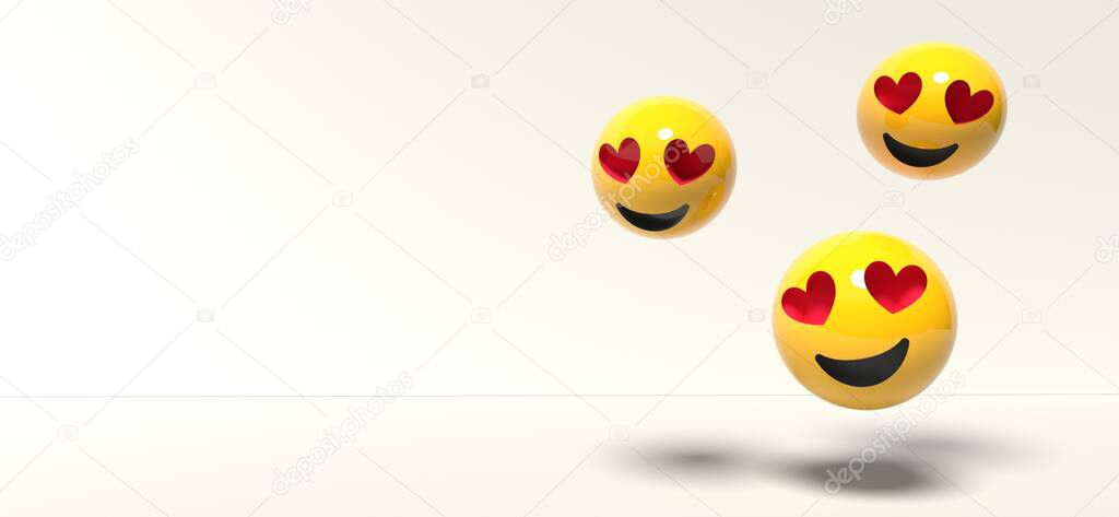 Happy emoticons with red heart eyes - 3D render