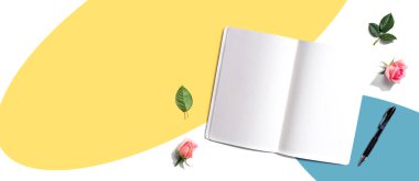 Yukarıdan gelen bir kalemle boş bir defter aç