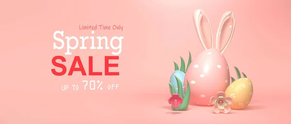 イースターエッグとウサギの耳付き春の販売メッセージ — ストック写真