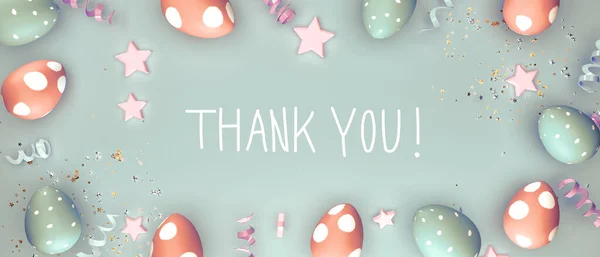 Obrigado mensagem com ovos de Páscoa coloridos — Fotografia de Stock