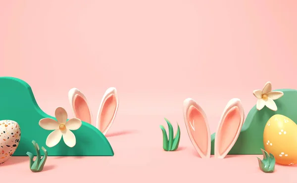 Tema vacaciones de Pascua con decoraciones y orejas de conejo —  Fotos de Stock