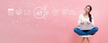 Dizüstü bilgisayar kullanan bir kadının veri analizi kavramı