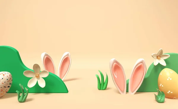 Tema vacaciones de Pascua con decoraciones y orejas de conejo —  Fotos de Stock