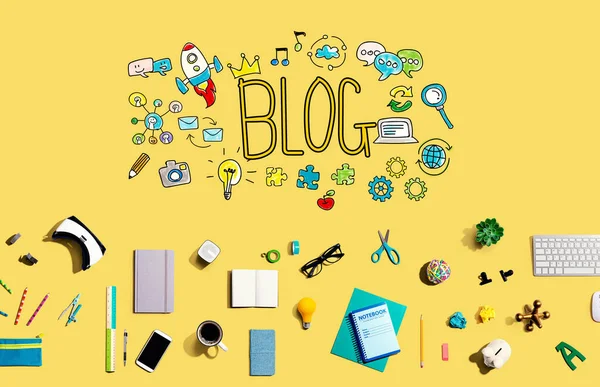 Tema Blog con gadget elettronici e forniture per ufficio — Foto Stock