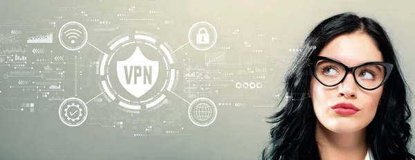 与年轻女商人的VPN概念 — 图库照片