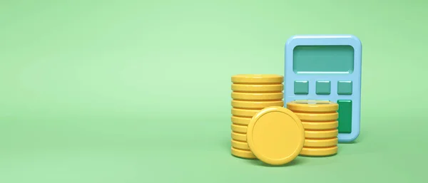 Ekonomisk beräkning tema med miniräknare och mynt — Stockfoto