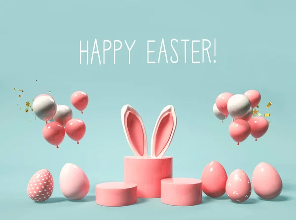 Wesołego Wielkanocy z króliczymi uszami i jajkami — Zdjęcie stockowe