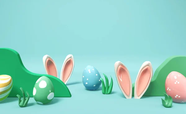 Tema vacaciones de Pascua con decoraciones y orejas de conejo —  Fotos de Stock
