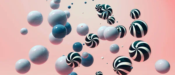 Esferas coloridas flutuantes espalhadas fundo renderizar 3D — Fotografia de Stock