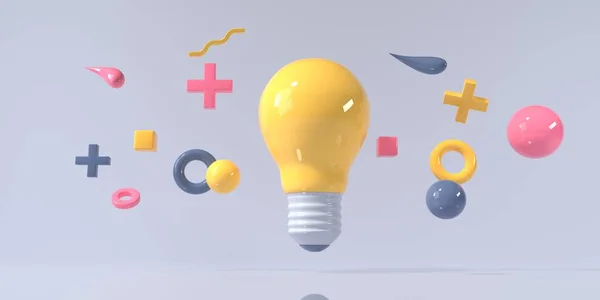 Light bulb with flying geometric shapes - 3D — Φωτογραφία Αρχείου