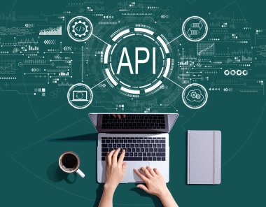 API - bir dizüstü bilgisayar kullanan kişi ile uygulama programlama arayüzü kavramı