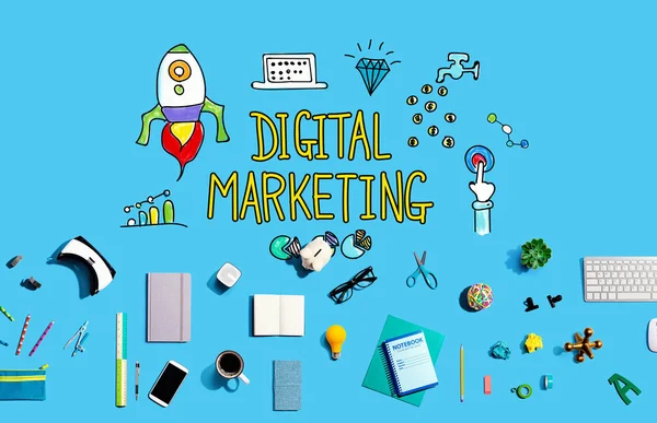 Digitale marketing met elektronische gadgets en kantoorbenodigdheden — Stockfoto