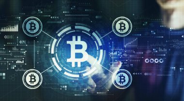 Gece genç adamla Bitcoin teması